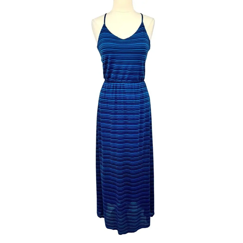 Lauren Conrad Womens Blue Striped Racerback Maxi Dress Size Small Casual Resort